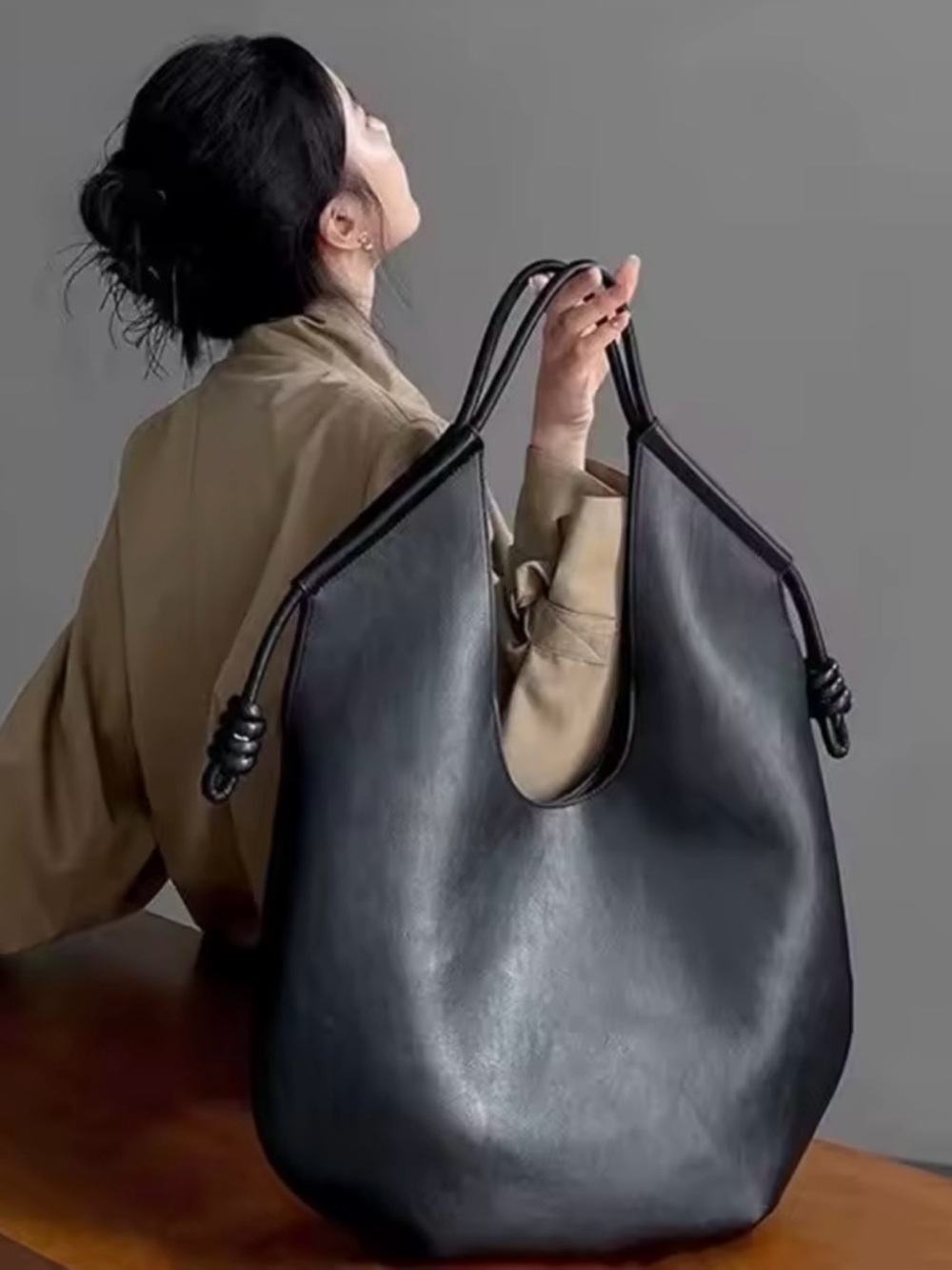 Minimalist Black Faux Leather Tote Bag - Chic Everyday Carry